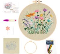 Wildflower Embroidery Kit for Beginners Adults, Hand Embroidery Starter Kit with Pre-Printed Floral Pattern Hoop Threads Needles Instructions, DIY Stamped Cross Stitch Kit for Teens Women Home Decor