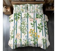 Wildflower Emperor Duvet Cover Set, Stripe Botanical Floral Bedding Set, Microfiber Soft Reversible Quilt Cover 290x235 + 2 Pillowcase, Zipper Closure, Bedroom Decor BhT38