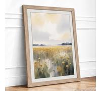 Wildflower Field at Rest Scandinavian Framed Wall Art Print A3 (42×29.7cm) Oak, Wall Decor for Living Room, Bedroom, Office & Home, Ready to Hang, Art Gift