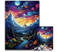 Wildflower Fields Under The Mountains Jigsaw Puzzle 1000 Pieces Wooden Jigsaw Puzzles Brain-Challenging DIY Decorative Game Family Interactive Toy 1000 PCS(75x50cm)