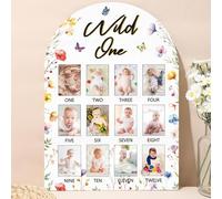 Wildflower First Year Photo Board Wild Flower Birthday Party Wooden Board Decorations 12 Monthly Milestone Picture Frame Wild One 1st Birthday Photo Banner for Baby Girls Keepsake Gift Supply 2x2.8In