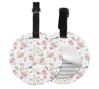 Wildflower Floral Print Luggage Tag Round Leather Luggage Tag Easy Identification & Privacy Protection for Suitcases Easy to Identify Privacy Cover Id Label