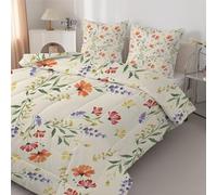 Wildflower Floral Small Double Duvet 7.5 Tog - Anti-Allergy Coverless Duvet, All Seasons Botanical Leaf Double Quilt, Soft & Washable Bed Quilt, Reversible Bedding Comforter Set with 2 Pillowcases