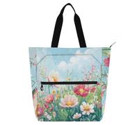 Wildflower Floral Spring Kids Tote Bag Piano Book Bag for Kids Students Adults, Gothic Waterproof Reusable Grocery Beach Bag with Zipper for College Shopping Beach Rainbow school