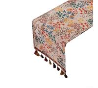 Wildflower Floral Table Runners, Jacquard Polyester Cotton Blend with Fringe Edges, Vintage Garden Decor for Dining Room Kitchen Farmhouse, Colorful Branches Pattern(33 * 220)