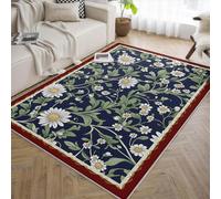 Wildflower Garden Area Rug 90x150 Washable Living Room Large Carpet Non Slip Green Bedroom Rugs Indoor Low Pile Rug for Dining Room Cute Daisy Plant Area Rugs for Entryway Office Floor Decor