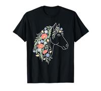 Wildflower Horse Girl Aesthetic Floral Line Art T-Shirt