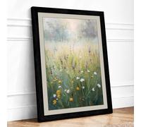 Wildflower Meadow at Dawn Botanical Framed Wall Art Print A1 (84.1×59.4cm) Black, Wall Decor for Living Room, Bedroom, Office & Home, Ready to Hang, Art Gift