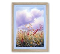 Wildflower Meadow at Dawn Botanical Framed Wall Art Print A3 (42×29.7cm) Oak, Wall Decor for Living Room, Bedroom, Office & Home, Ready to Hang, Art Gift