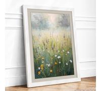 Wildflower Meadow at Dawn Botanical Framed Wall Art Print A3 (42×29.7cm) White, Wall Decor for Living Room, Bedroom, Office & Home, Ready to Hang, Art Gift