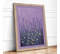 Wildflower Meadow at Dusk Boho Framed Wall Art Print A3 (42×29.7cm) Oak, Wall Decor for Living Room, Bedroom, Office & Home, Ready to Hang, Art Gift