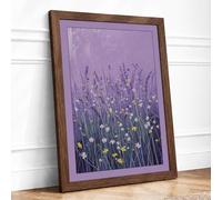 Wildflower Meadow at Dusk Boho Framed Wall Art Print A4 (29.7×21cm) Walnut, Wall Decor for Living Room, Bedroom, Office & Home, Ready to Hang, Art Gift