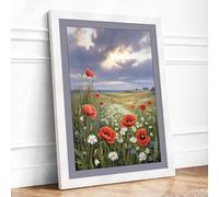 Wildflower Meadow at Dusk Botanical Framed Wall Art Print A3 (42×29.7cm) White, Wall Decor for Living Room, Bedroom, Office & Home, Ready to Hang, Art Gift