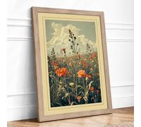 Wildflower Meadow at Dusk Botanical Framed Wall Art Print A4 (29.7×21cm) Oak, Wall Decor for Living Room, Bedroom, Office & Home, Ready to Hang, Art Gift