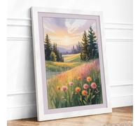 Wildflower Meadow at Golden Hour Boho Framed Wall Art Print A1 (84.1×59.4cm) White, Wall Decor for Living Room, Bedroom, Office & Home, Ready to Hang, Art Gift