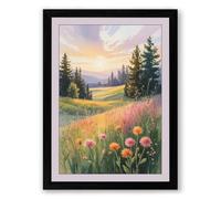 Wildflower Meadow at Golden Hour Boho Framed Wall Art Print A2 (59.4×42cm) Black, Wall Decor for Living Room, Bedroom, Office & Home, Ready to Hang, Art Gift