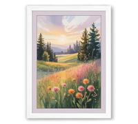Wildflower Meadow at Golden Hour Boho Framed Wall Art Print A3 (42×29.7cm) White, Wall Decor for Living Room, Bedroom, Office & Home, Ready to Hang, Art Gift