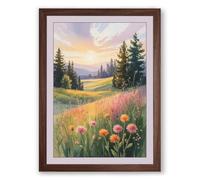 Wildflower Meadow at Golden Hour Boho Framed Wall Art Print A4 (29.7×21cm) Walnut, Wall Decor for Living Room, Bedroom, Office & Home, Ready to Hang, Art Gift