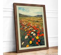 Wildflower Meadow at Horizon Botanical Framed Wall Art Print A3 (42×29.7cm) Walnut, Wall Decor for Living Room, Bedroom, Office & Home, Ready to Hang, Art Gift