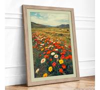 Wildflower Meadow at Horizon Botanical Framed Wall Art Print A4 (29.7×21cm) Oak, Wall Decor for Living Room, Bedroom, Office & Home, Ready to Hang, Art Gift