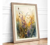 Wildflower Meadow at Rest Botanical Framed Wall Art Print A3 (42×29.7cm) Oak, Wall Decor for Living Room, Bedroom, Office & Home, Ready to Hang, Art Gift