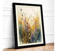 Wildflower Meadow at Rest Botanical Framed Wall Art Print A4 (29.7×21cm) Black, Wall Decor for Living Room, Bedroom, Office & Home, Ready to Hang, Art Gift