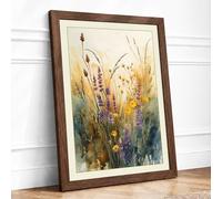 Wildflower Meadow at Rest Botanical Framed Wall Art Print A4 (29.7×21cm) Walnut, Wall Decor for Living Room, Bedroom, Office & Home, Ready to Hang, Art Gift