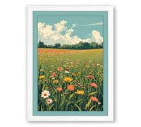 Wildflower Meadow at Summer Botanical Framed Wall Art Print A1 (84.1×59.4cm) White, Wall Decor for Living Room, Bedroom, Office & Home, Ready to Hang, Art Gift