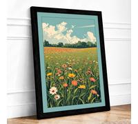 Wildflower Meadow at Summer Botanical Framed Wall Art Print A2 (59.4×42cm) Black, Wall Decor for Living Room, Bedroom, Office & Home, Ready to Hang, Art Gift