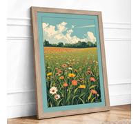 Wildflower Meadow at Summer Botanical Framed Wall Art Print A3 (42×29.7cm) Oak, Wall Decor for Living Room, Bedroom, Office & Home, Ready to Hang, Art Gift