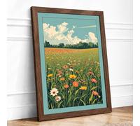 Wildflower Meadow at Summer Botanical Framed Wall Art Print A3 (42×29.7cm) Walnut, Wall Decor for Living Room, Bedroom, Office & Home, Ready to Hang, Art Gift