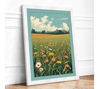 Wildflower Meadow at Summer Botanical Framed Wall Art Print A4 (29.7×21cm) White, Wall Decor for Living Room, Bedroom, Office & Home, Ready to Hang, Art Gift