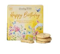 Wildflower Meadow Biscuit Gift Set - Happy Birthday Biscuits Box with Strawberry & Clotted Cream Shortbread Biscuits or Thank You Biscuits Box with Double Choc Chip Biscuit Vegetarian (Happy Birthday)