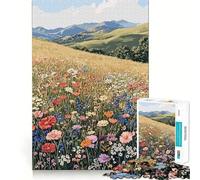 Wildflower Meadow Landscape Jigsaw Puzzle 1000 Piece Mental Fun Game No Gap Tight Fitting Design for Family Gatherings (38x52cm)