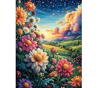 Wildflower Meadow Under A Starry Sky 500 Pieces Jigsaw Puzzles Fairy Tale Scenery Cartoon For Men Educational Decompression Adults Anxiety Memory Care Mothers Valentines Premium Cardboard 500 PCS