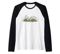 Wildflower Meadow with Daisies Botanical Nature Floral Raglan Baseball Tee