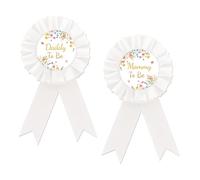 Wildflower Mom to Be Badge Pin, Florals Daddy to Be Button Pin, White Rosette Baby in Bloom Baby Shower Button for New Parents, Little Wildflower is on The Way Gender Reveal Party Supplies