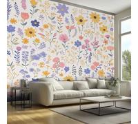 Wildflower Mural Wallpaper, Vibrant Flower Wallpaper for Bedroom, Living Room, TV Backdrop, Office, Hotel Wall Background Decoration Non-Woven Wall Paper 250 x 175 cm (WxH) oT157