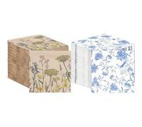 Wildflower Napkins 100pk & Blue Chinoiserie Napkins 100pk Disposable Eco-Friendly Party Tableware Bundle
