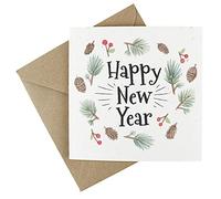 Wildflower New Year Card - Eco-Friendly Plantable Greeting Card - Happy New Year Wreath with Cones and Berries - 10 Pack