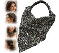 Wildflower Noir Floral Bandana Headband for Women - Black Boho Hair Scarf with Elasticated Back, Soft Lightweight Hair Wrap for Travel, Beach, Casual Outfit Styling & Daily Wear