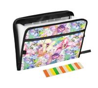 Wildflower Orchid Pattern Watercolor Plant Expanding File Folder A4,13 Pockets File Organiser, Paperwork A4 Plastic Wallet Document Storage Expander for School,Office and Home