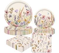 Wildflower Party Supplies Floral Paper Plates and Napkins Tea Party Decoration Floral Baby Shower Birthday Wedding Bridal Shower Favors
