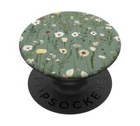 Wildflower Pattern Sage Green Background Floral PopSockets Adhesive PopGrip