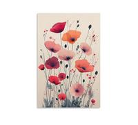 Wildflower Poppy Wall Art Minimalist Botanical Floral Print with Red Andange Flowers Modern Nature-Inspired Artwork Living Room Entryway Office Home Decor Gift 20x30inch Unframe