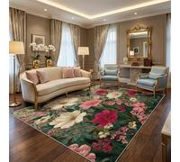 Wildflower Rugs for Bedroom 200x200, Home Living Room Decor, Floral Botanical Pattern Soft Washable Area Rug, Non Slip Square Carpet HS151