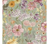 Wildflower Sage Floral Wallpaper Pink Green Yellow Natural Flower