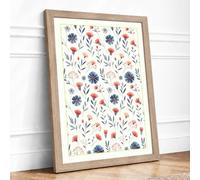 Wildflower Scatter Botanical Framed Wall Art Print A4 (29.7×21cm) Oak, Wall Decor for Living Room, Bedroom, Office & Home, Ready to Hang, Art Gift