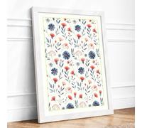 Wildflower Scatter Botanical Framed Wall Art Print A4 (29.7×21cm) White, Wall Decor for Living Room, Bedroom, Office & Home, Ready to Hang, Art Gift