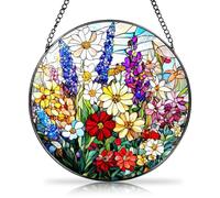 Wildflower Sun Catcher, Alternative Stained Glass Design, Durable Acrylic Suncatcher, Easy-Hang Chain, Artistic Window Decoration for Garden Christmas & Birthday Mothers Day 20x20 cm